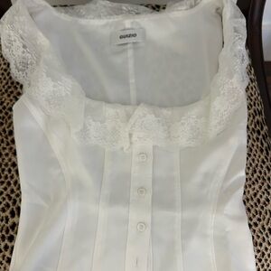White Lace Trim Blouse
